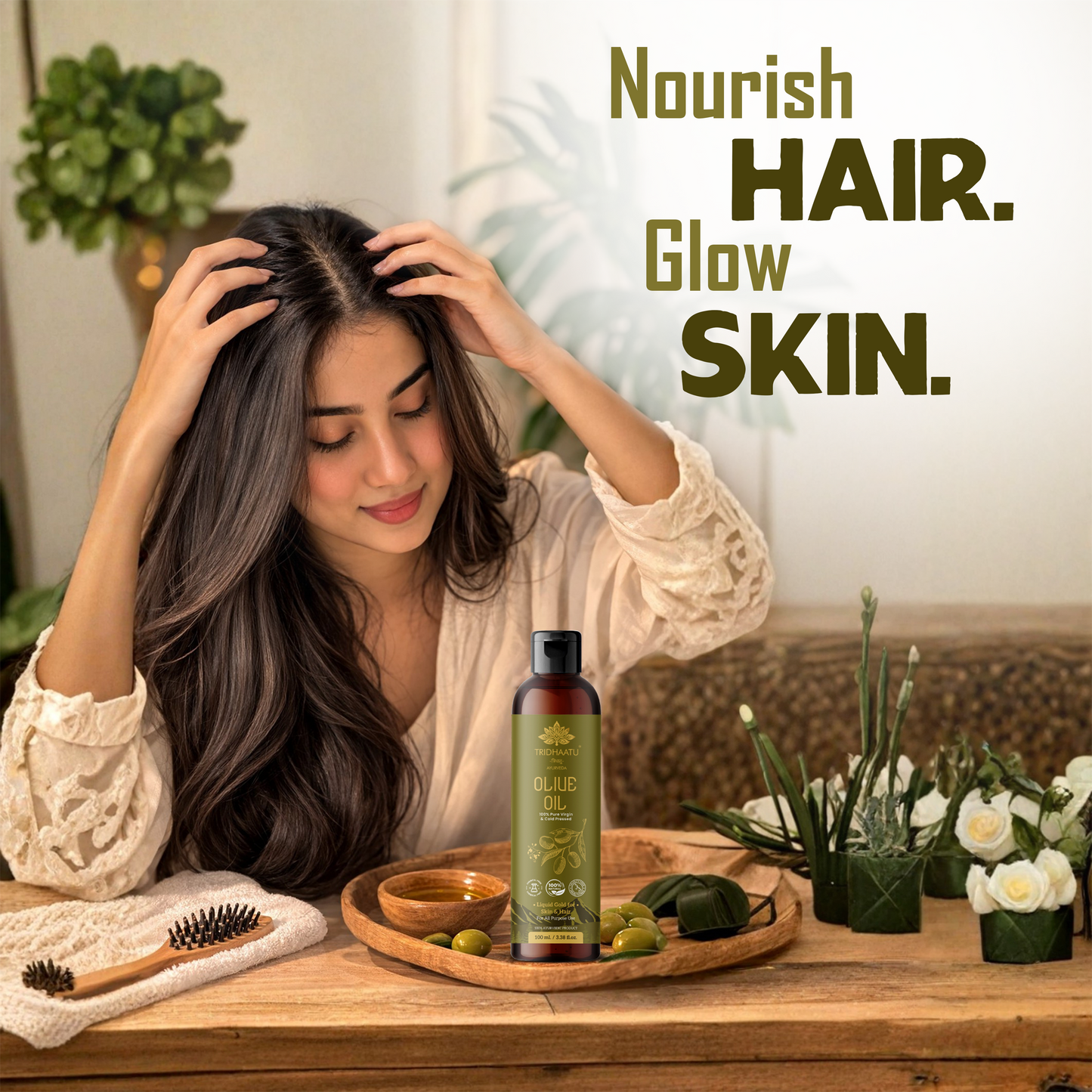 100% Pure Cold Pressed Olive Oil – Vitamin E Rich Natural Beauty Oil for Hair Growth, Glowing Skin, Anti-Ageing, Face & Body Massage, Stretch Marks & Dry Skin Repair | Deeply Moisturises, Repairs And Strengthens | 100 ml