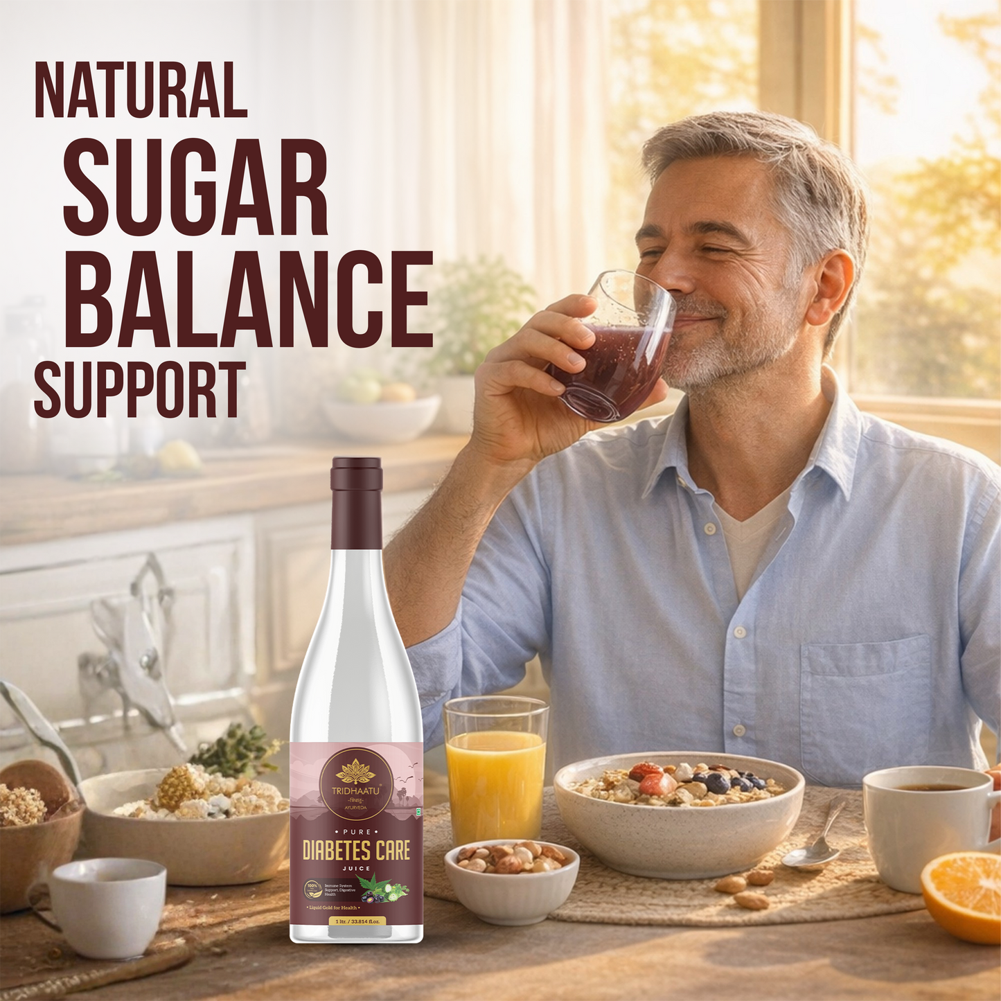 Ayurvedic Diabetes Care Juice (1L) Jamun, Neem & Karela for Blood Sugar Control | 100% Natural, No Added Sugar & FSSAI Certified | Helps Improve Metabolism & Digestion