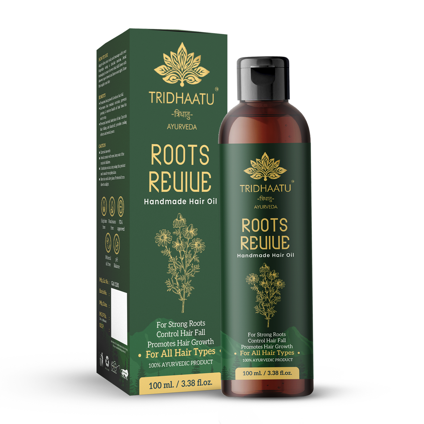 Roots Revive Hair Oil for Hair Growth & Hair Fall Control (100ml) | With Amla, Bhringraj, Brahmi & Coconut Oil | 100% Natural, Mineral Oil & Paraben Free | For Stronger, Healthier Hair for Men & Women