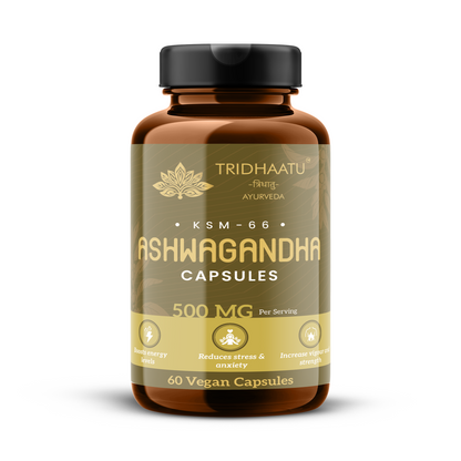 Tridhaatu Ayurveda KSM-66 Ashwagandha Capsules (500mg) – 60 Vegan Capsules