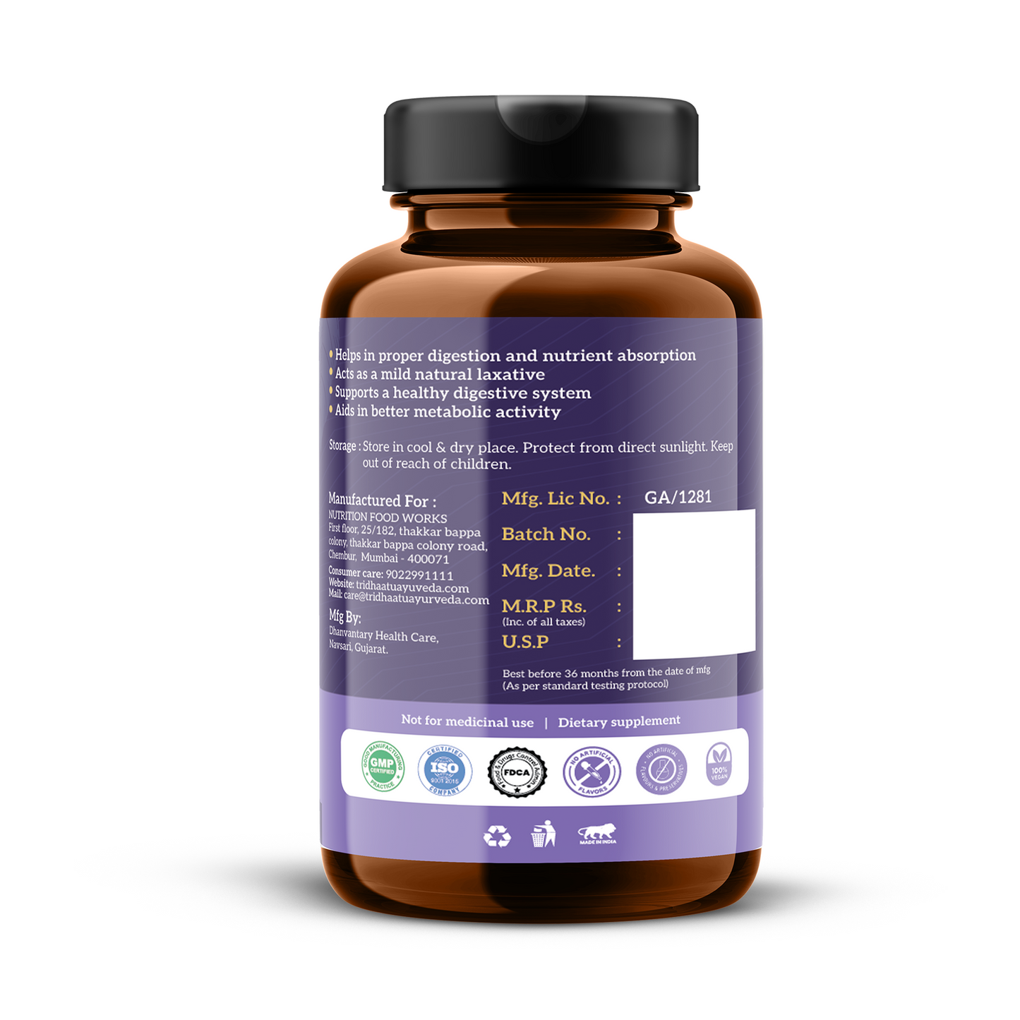 Natural Harde tablets (Haritaki/Terminalia chebula) | Detoxifies Gut & Promotes Digestion | 500 MG (60 Tabs)
