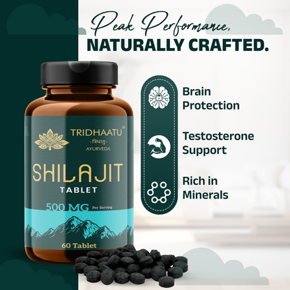 Pure Himalayan Shilajit/Shilajeet  Tablets (500mg) - 60 Tabs | 100% Natural Ayurvedic Supplement for Men & Women | Boosts Energy, Stamina, Endurance & Vitality | Rich in Fulvic Acid & 80+ Trace Minerals