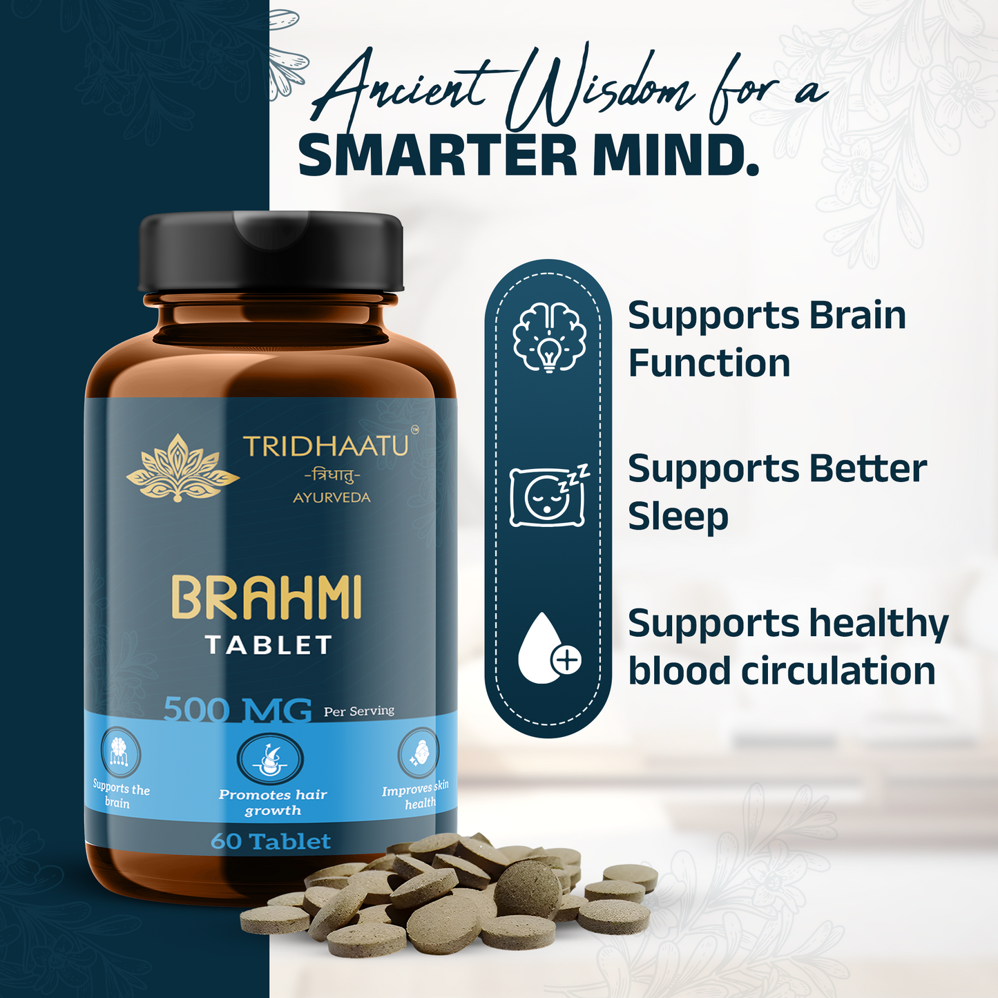 Tridhaatu Ayurveda Brahmi Tablets (500mg) – Natural Brain & Memory Booster