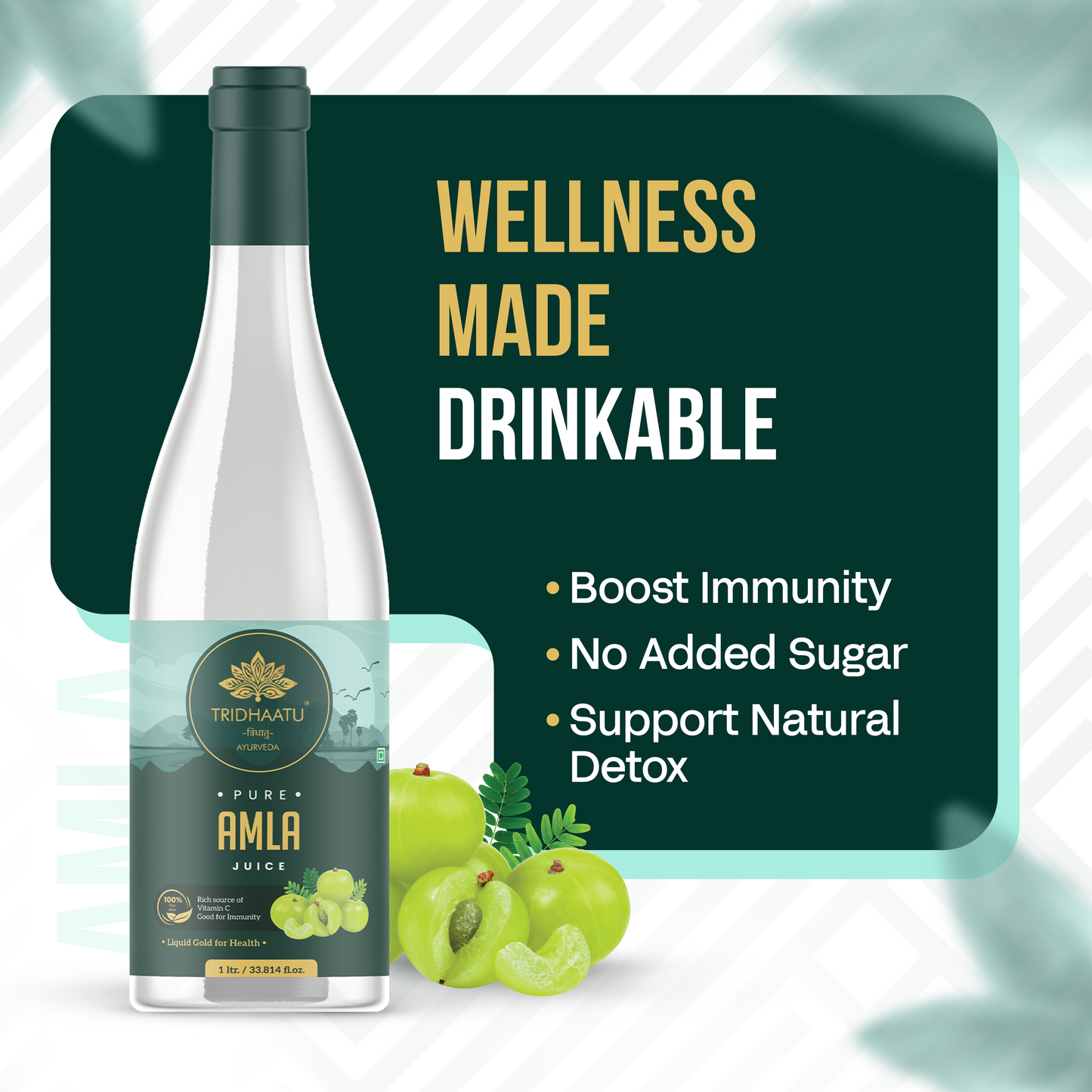 Amla Juice: Rich Source of Vitamin C and Antioxidants for Immunity Boosting & Suitable for healthy Hair & Skin | Detox juice for weight loss | Natural juice made with cold-pressed amla | No Added Sugar | Pure, Natural and 100% Ayurvedic Juice -1L