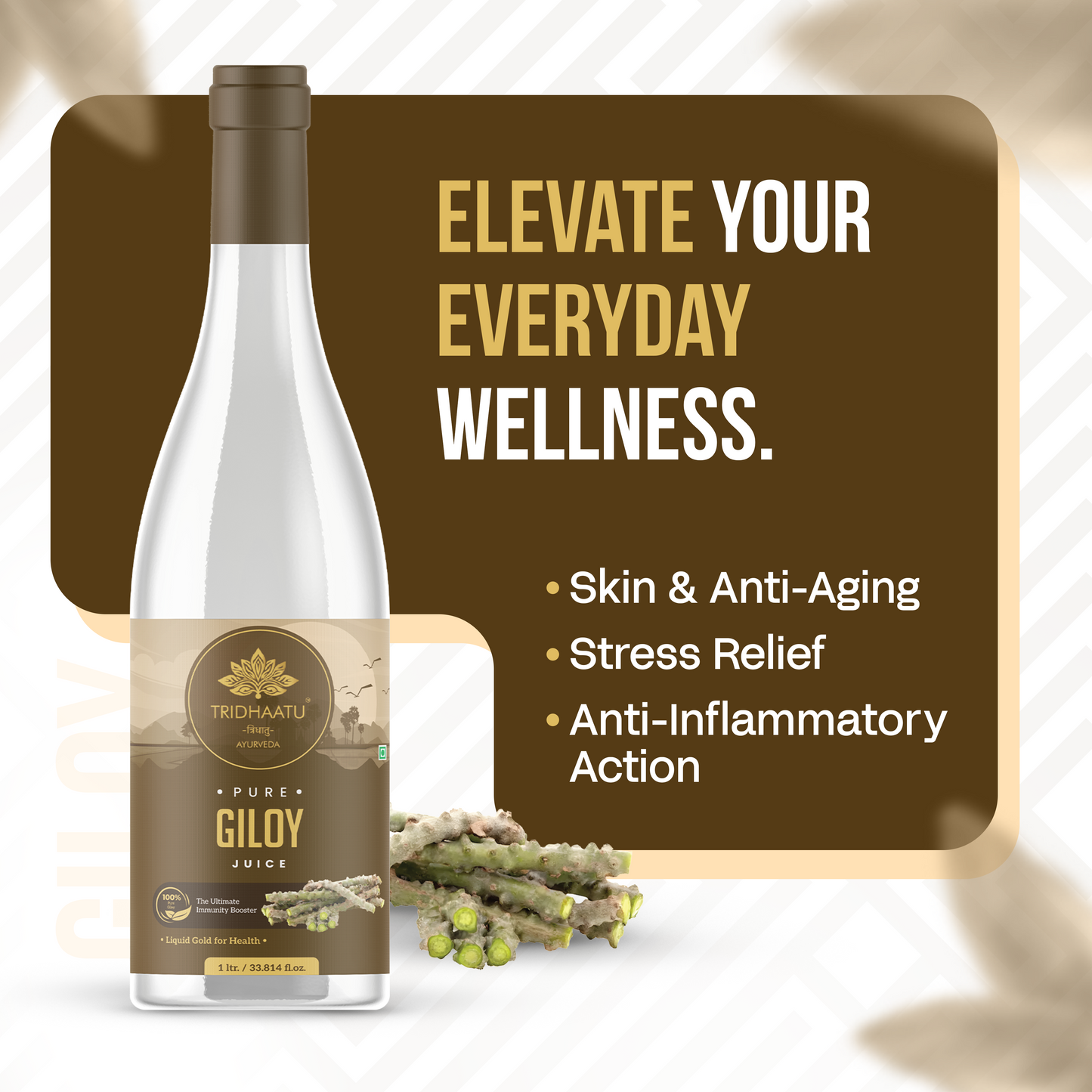 Tridhaatu Ayurveda Giloy Juice - 1L | Ayurvedic Immunity & Detox | 100% Natural Immunity Booster | Pure Guduchi (Amrita) Extract | Supports Liver Health & Digestion | No Added Sugar or Artificial Color | FSSAI Certified