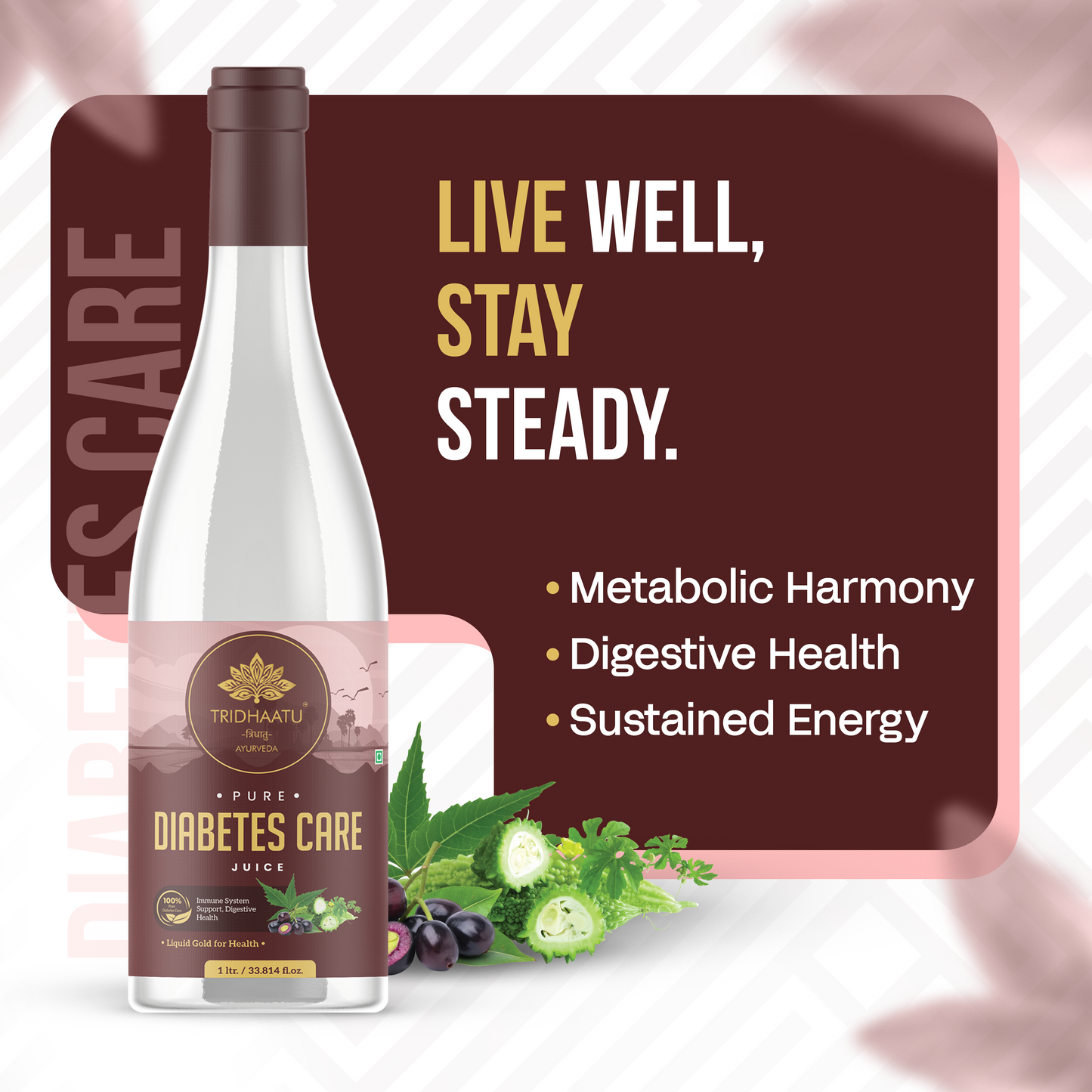 Ayurvedic Diabetes Care Juice (1L) Jamun, Neem & Karela for Blood Sugar Control | 100% Natural, No Added Sugar & FSSAI Certified | Helps Improve Metabolism & Digestion