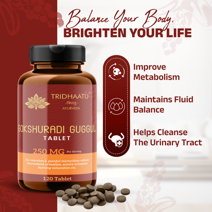 Benefits 2 Tridhaatu Ayurveda Gokshuradi Guggulu 250 MG (120 Tablets) - Natural Diuretic for Urinary Tract Health