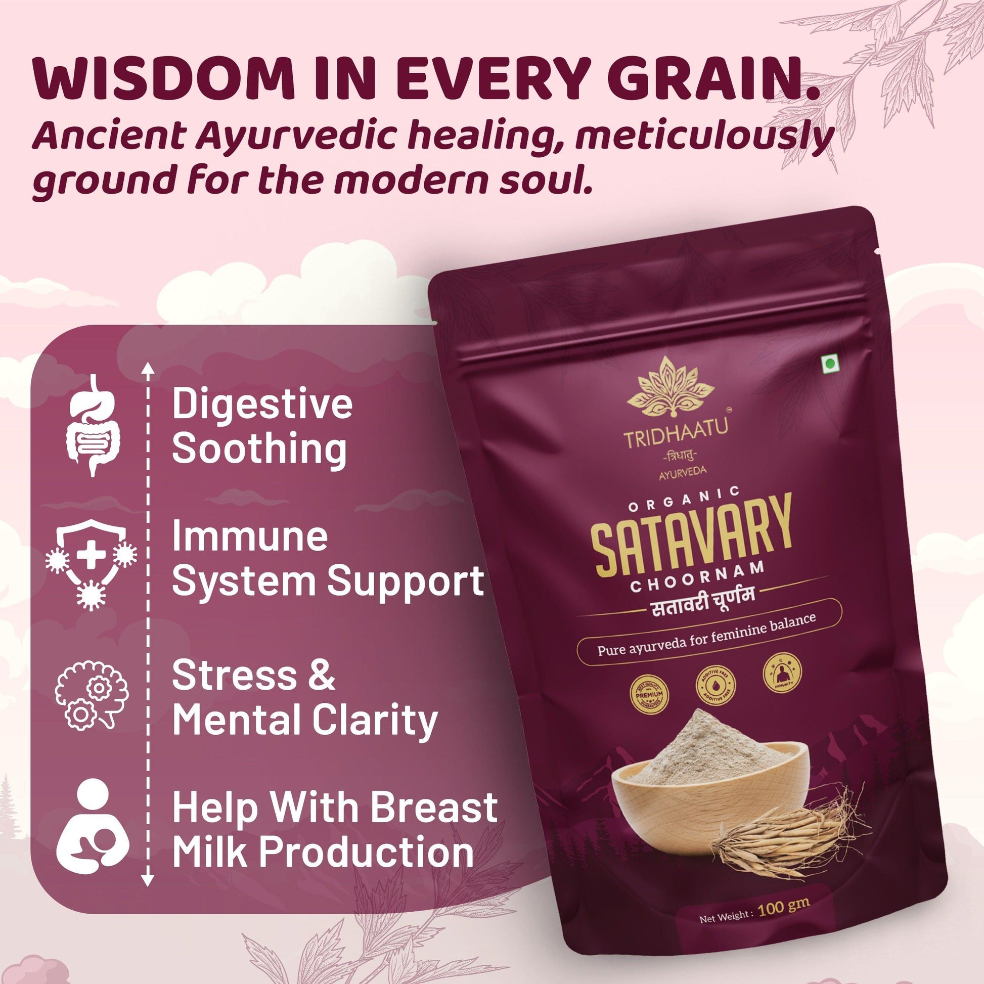 Benefits of Tridhaatu Ayurveda Organic Satavary Choornam 100g | Pure Shatavari Powder for Hormonal Balance & Lactation Support