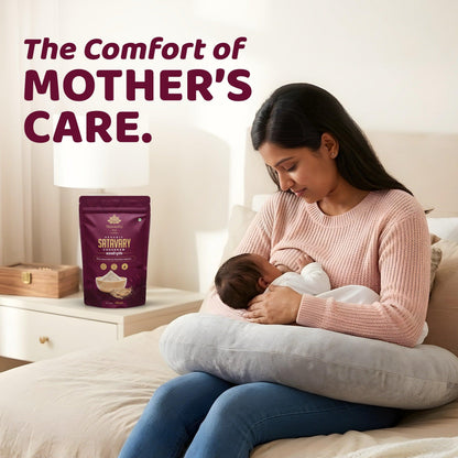 Breastfeeding mother using Tridhaatu Ayurveda Organic Satavary Choornam 100g | Pure Shatavari Powder for Hormonal Balance & Lactation Support