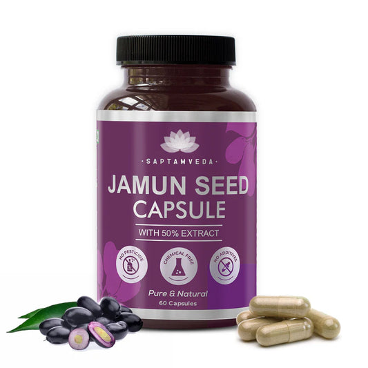 Natural Jamun Seed Capsules with 50% Extract. Beneficial in controlling Blood Sugar Levels, Boosting Digestion, Blood purification and Detoxification | Veg Capsules Capsules (60 Veg)