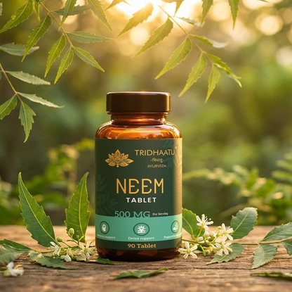 Natural Tridhaatu Ayurveda Neem Tablet 500mg (90 Tablets) | Pure Neem Extract for Skin Health, Blood Purifier & Detox Support