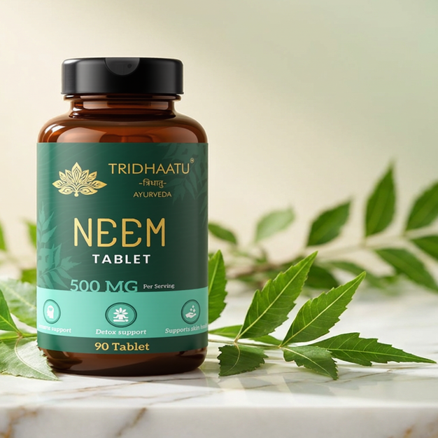 Neem Tridhaatu Ayurveda Neem 500mg Tablets for Blood Purifier, Acne Control & Immune Support - 90 Tablet.
