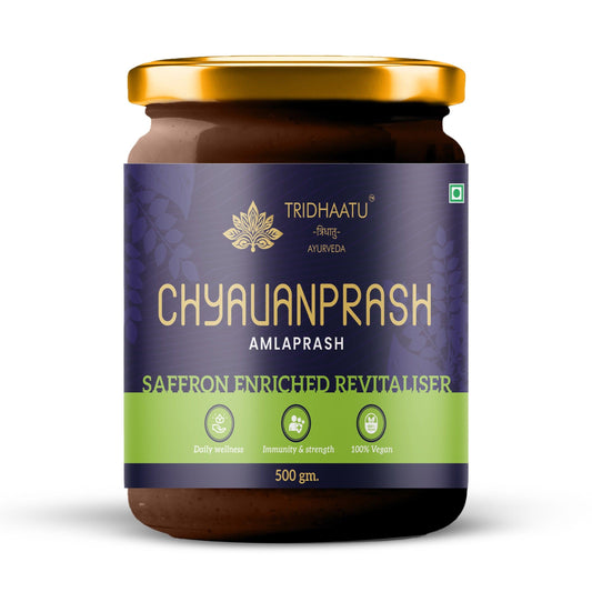 Tridhaatu Ayurveda Chyawanprash Amlaprash Saffron Enriched Revitaliser - 500gm.
