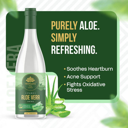 Tridhaatu Ayurveda Pure Aloe Vera Juice – 100% Natural Ayurvedic Drink for Immunity, Digestion &amp; Skin Glow | 1L Aloe Vera Juice | Natural Juice Made Within 4 Hours Of Harvesting | No Added Sugar, 1L | Ayurvedic Health Juice For Good Skin & Hair Health | Detoxifies & Rejuvenates Skin, Hair & Body | Good For Liver & Digestive Health | Immunity Booster.
