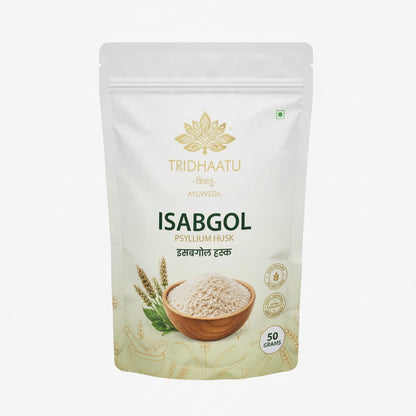 Trihaatu Isabgol PSYLLIUN HUSK POWDER packaging on a white background 50 gram