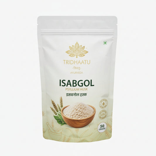 Trihaatu Isabgol PSYLLIUN HUSK POWDER packaging on a white background 50 gram