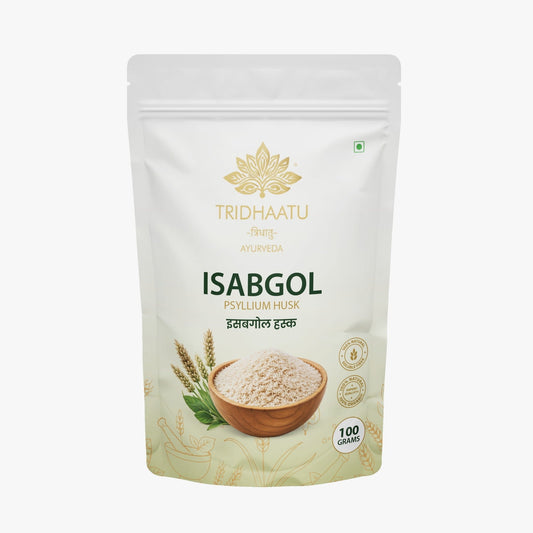 Trihaatu Isabgol PSYLLIUN HUSK POWDER packaging on a white background