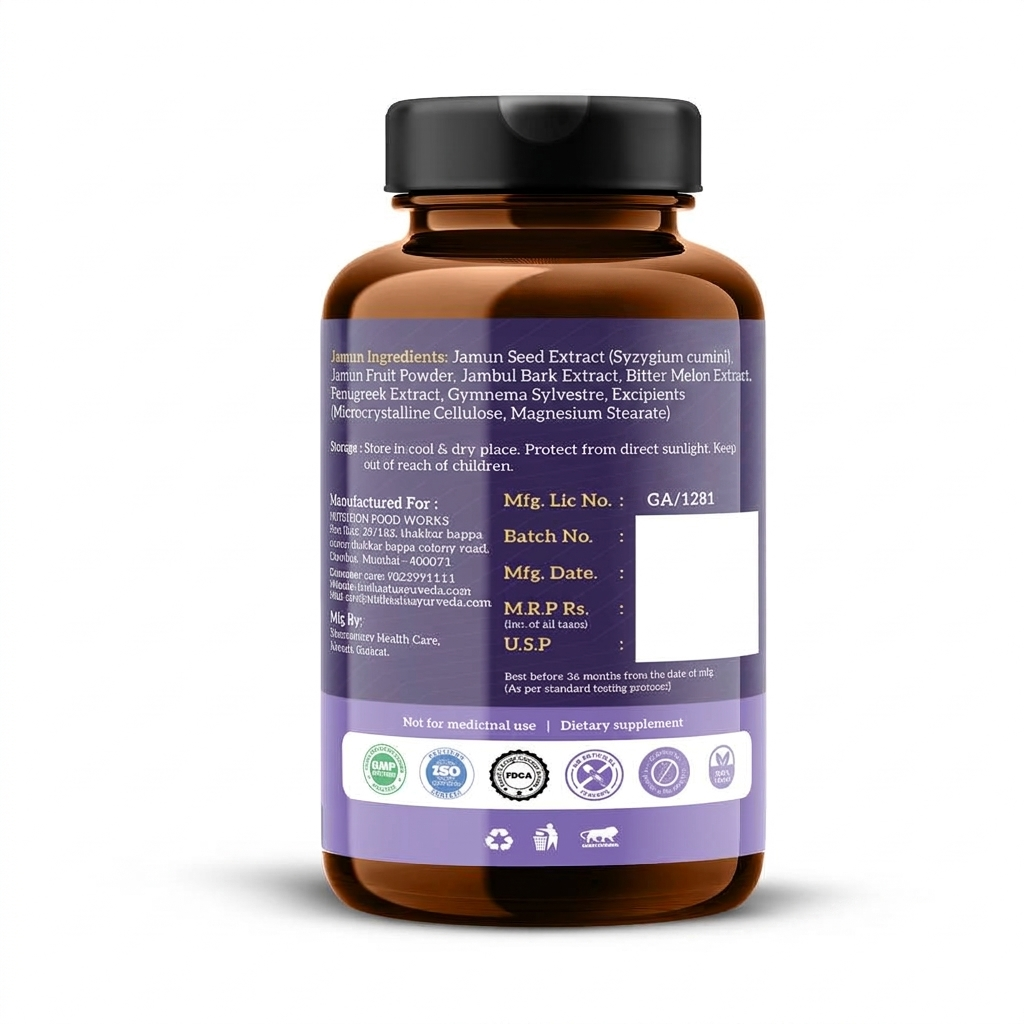 Tridhaatu Ayurveda Jamun Seed 500 MG (90 Tablets) - Herbal Supplement for Blood Purification & Digestion Boost