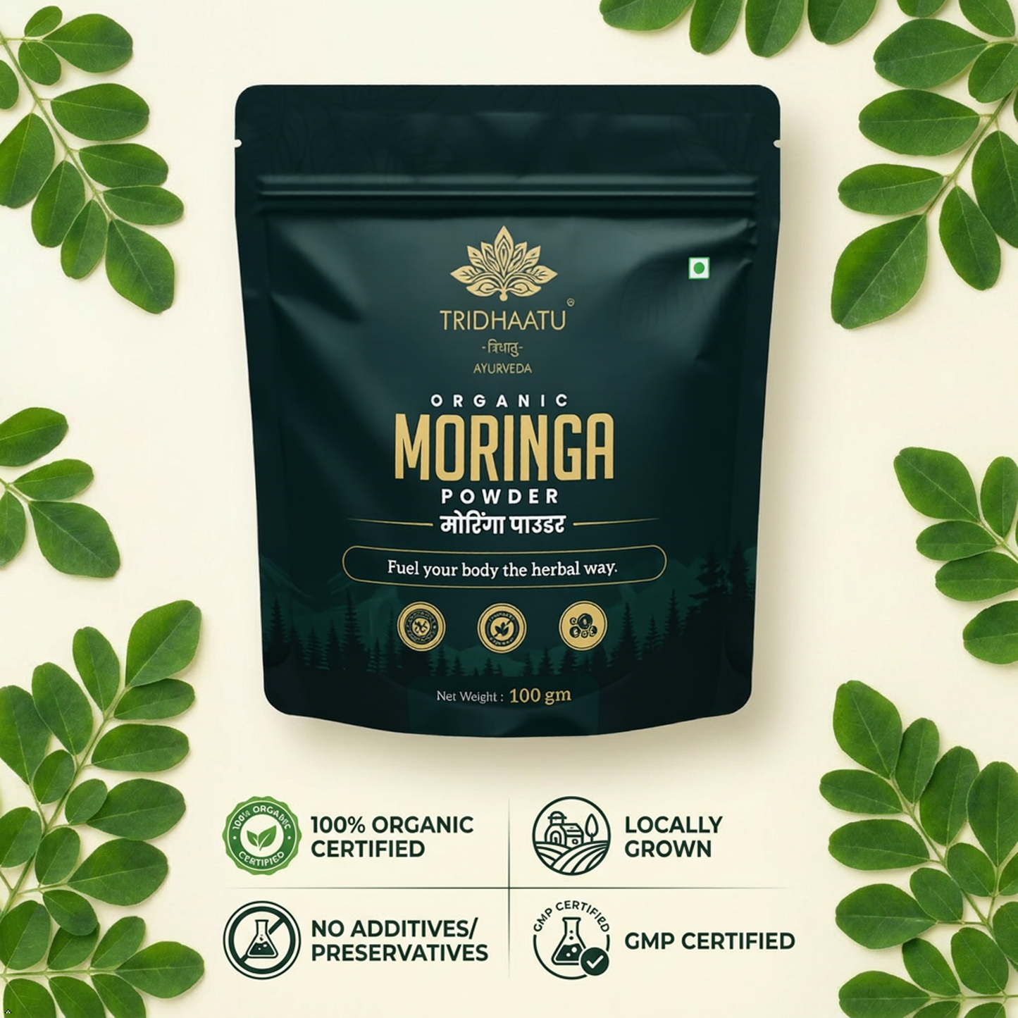 Tridhaatu Ayurveda Organic Moringa Powder (100g) – 100% Pure & Natural Sahjan Leaf Powder