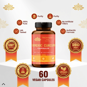 Tridhaatu Ayurveda Turmeric Curcumin 1500mg with BioPerine for Joint Support & Inflammation - 60 Vegan Capsules | Anti-inflammatory Supplement for Adults | With Curcuma Longa, Turmeric & Ginger Root extract | Joint Support Supplement for Men & Women