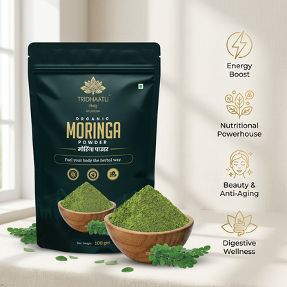 Tridhaatu Ayurveda Organic Moringa Powder (100g) – 100% Pure & Natural Sahjan Leaf Powder
