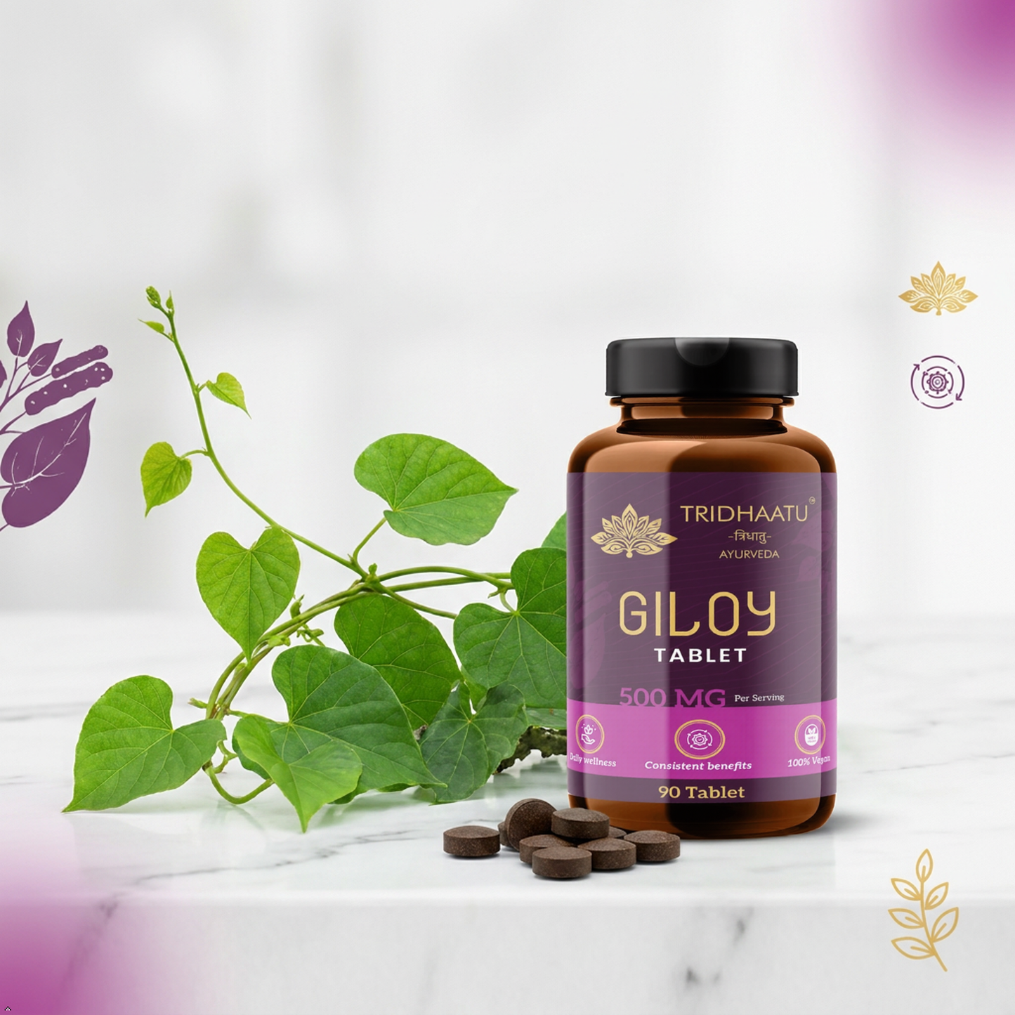 Pure Herbs Guduchi Giloy Tablets with 100% Pure Giloy Extract | Ayurvedic Immunity Booster | Protects against Infections | Improves Liver Function |100% Ayurvedic &amp; Vegetarian (90 Tabs) 500 MG