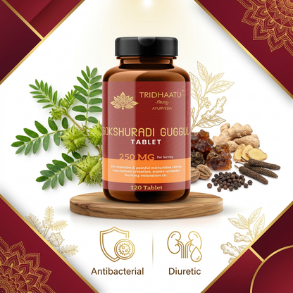 Gokshuradi Guggulu- 120 Tablets Ayurvedic Supplement for Women Kidney & Urinary Tract Health, Helps Detoxification, Reduces Inflammation, Enriched With Gokshura, Guggulu, Haritaki, Amla