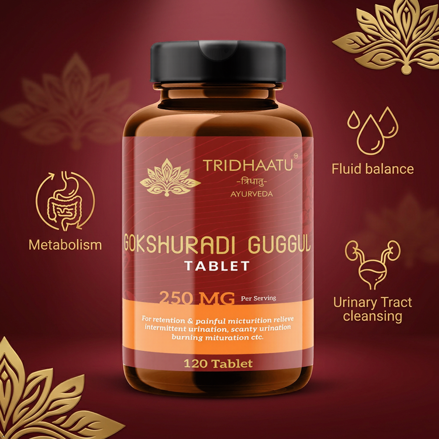 Gokshuradi Guggulu- 120 Tablets Ayurvedic Supplement for Women Kidney & Urinary Tract Health, Helps Detoxification, Reduces Inflammation, Enriched With Gokshura, Guggulu, Haritaki, Amla