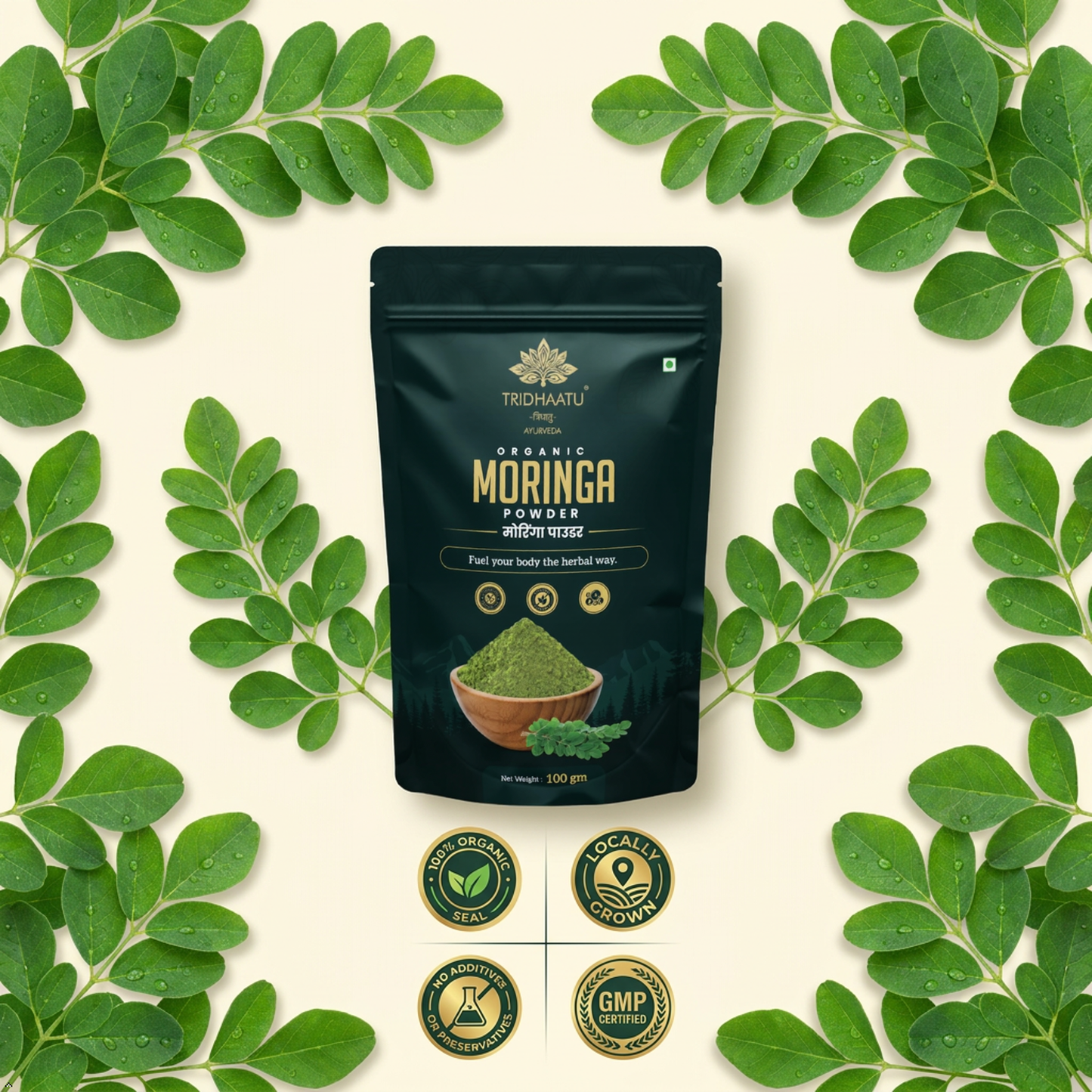 Tridhaatu Ayurveda Organic Moringa Powder (100g) – 100% Pure & Natural Sahjan Leaf Powder
