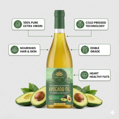 Tridhaatu Ayurveda 100% Pure Extra Virgin Avocado Oil (1 Ltr) | Cold Pressed for Hair, Skin & Culinary Use.