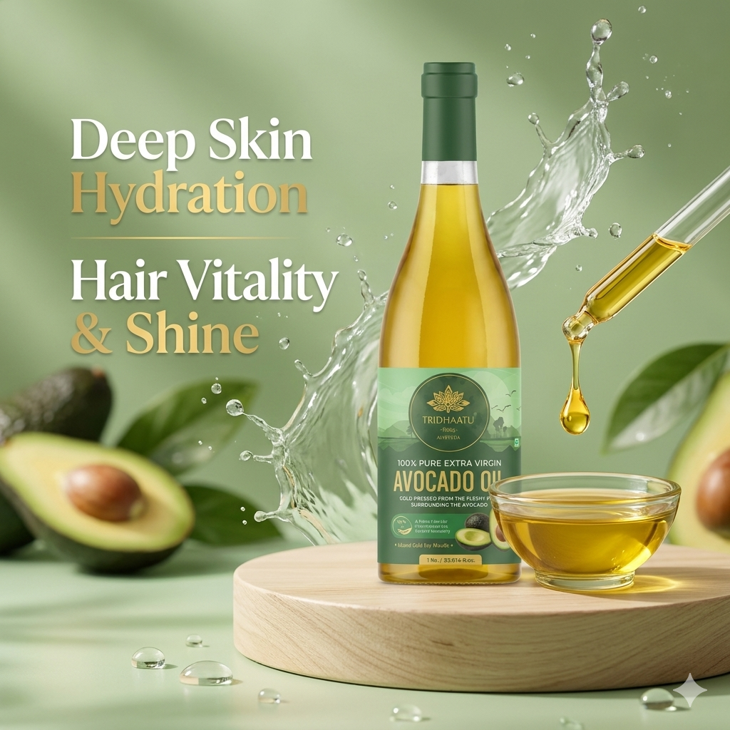 Tridhaatu Ayurveda 100% Pure Extra Virgin Avocado Oil (1 Ltr) | Cold Pressed for Hair, Skin & Culinary Use.