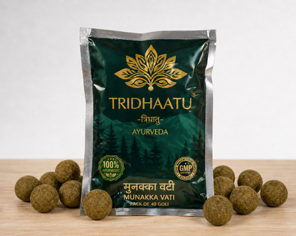 pack of Tridhaatu Ayurveda Munakka Vati Goli for Digestion and Acidity Relief | 40 Tablets Pack mahakaal Tarang
