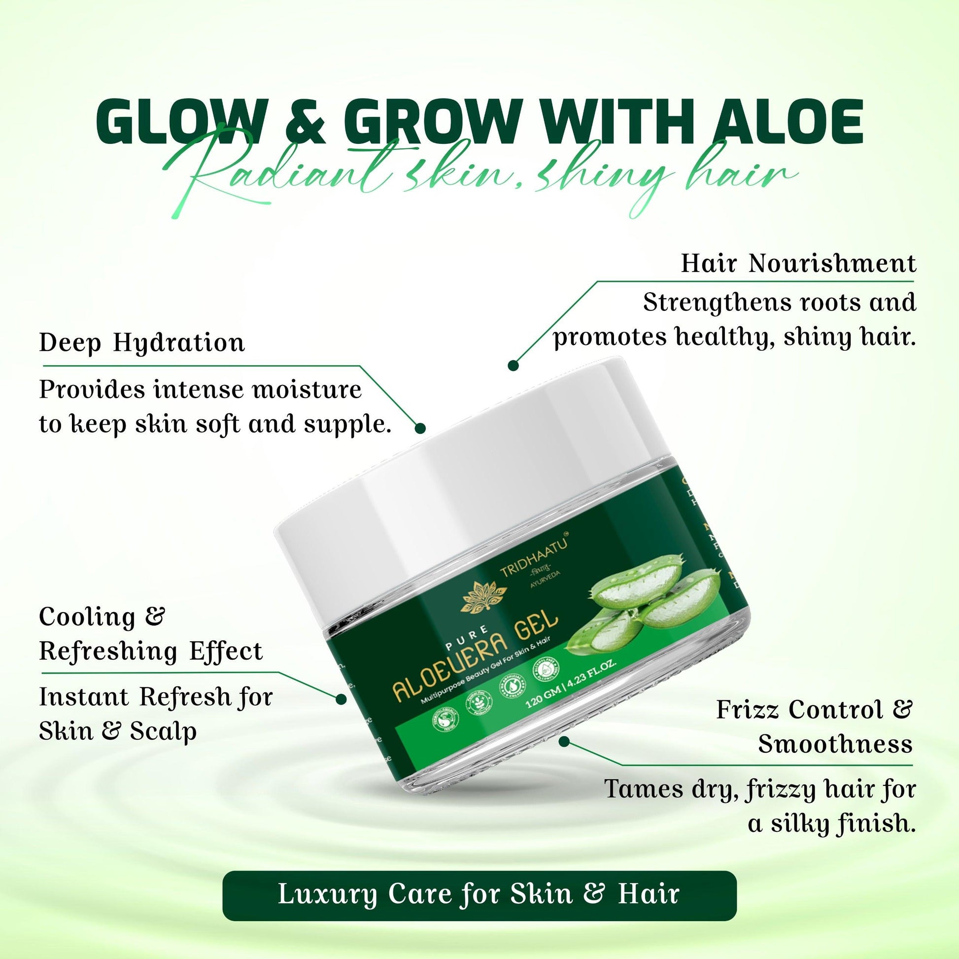 Tridhaatu Ayurveda's Pure Aloe Vera Gel - Multipurpose Beauty Gel for Skin & Hair (120g).