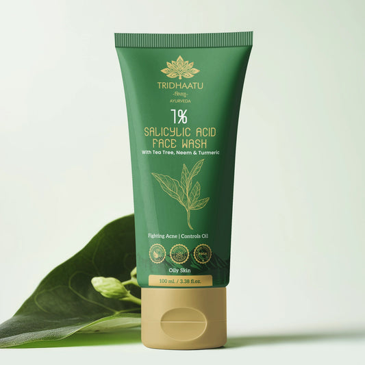 Face Wash with 1% Salicylic Acid with Ayurvedic Herbs Tea Tree, Neem & Turmeric – Helps De - Taning I Fights Acne I Pimples & Blackheads – Oil Control & Pore Cleanser for Oily, Acne-Prone Skin – Brightening Face Wash | men & women | 100ml
