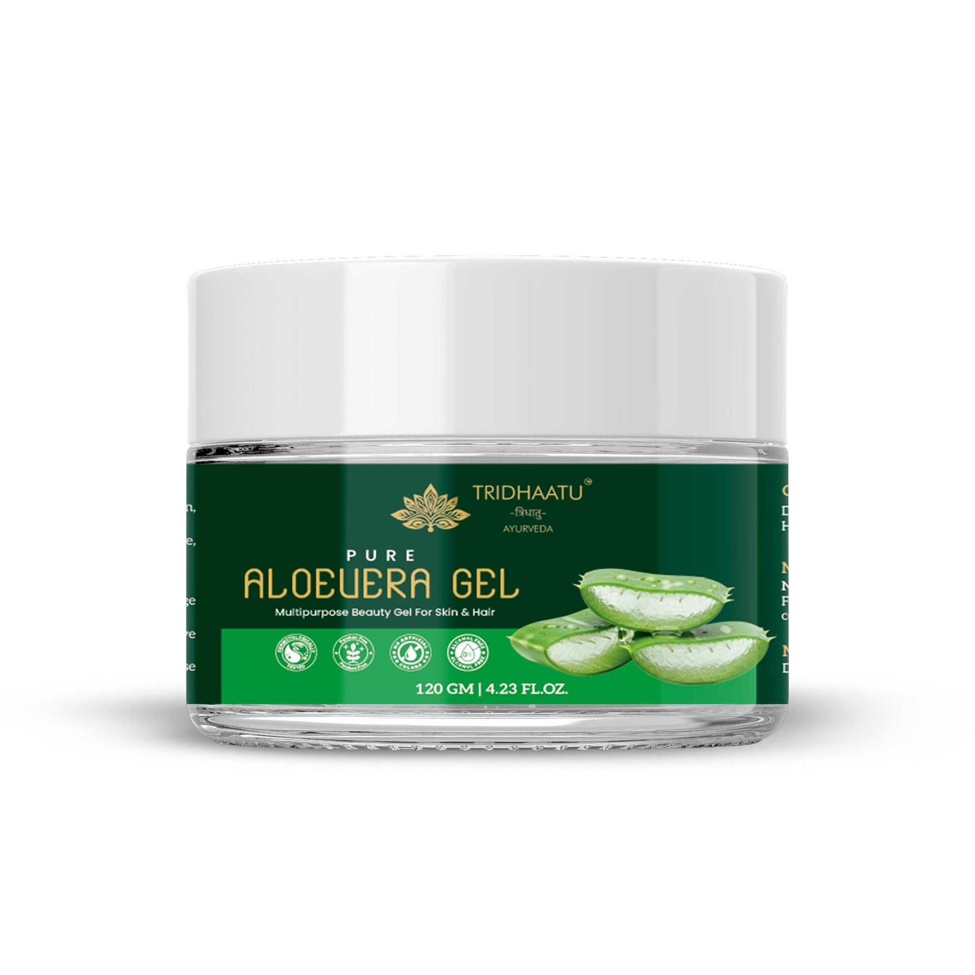 Tridhaatu Ayurveda's Pure Aloe Vera Gel - Multipurpose Beauty Gel for Skin & Hair (120g).